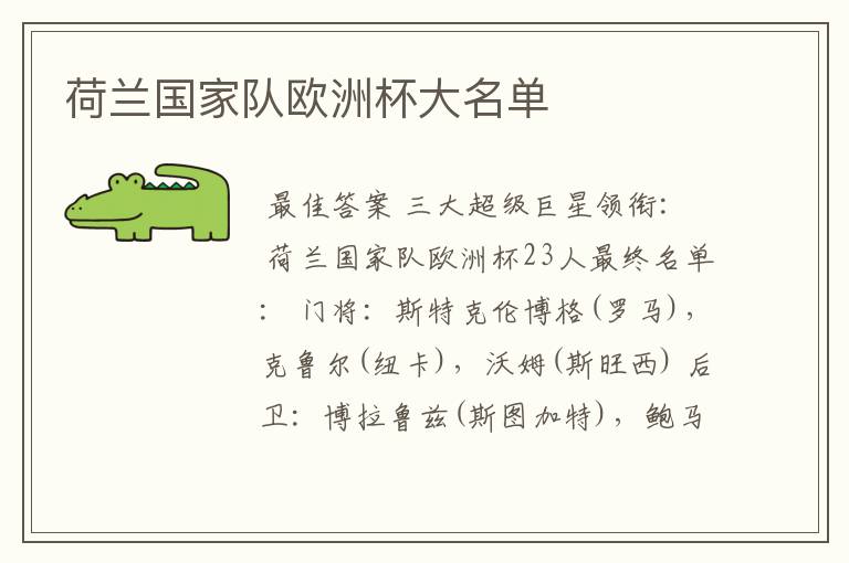 荷兰国家队欧洲杯大名单