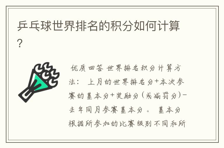 乒乓球世界排名的积分如何计算?