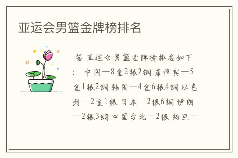 亚运会男篮金牌榜排名