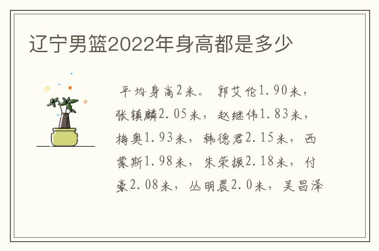 辽宁男篮2022年身高都是多少