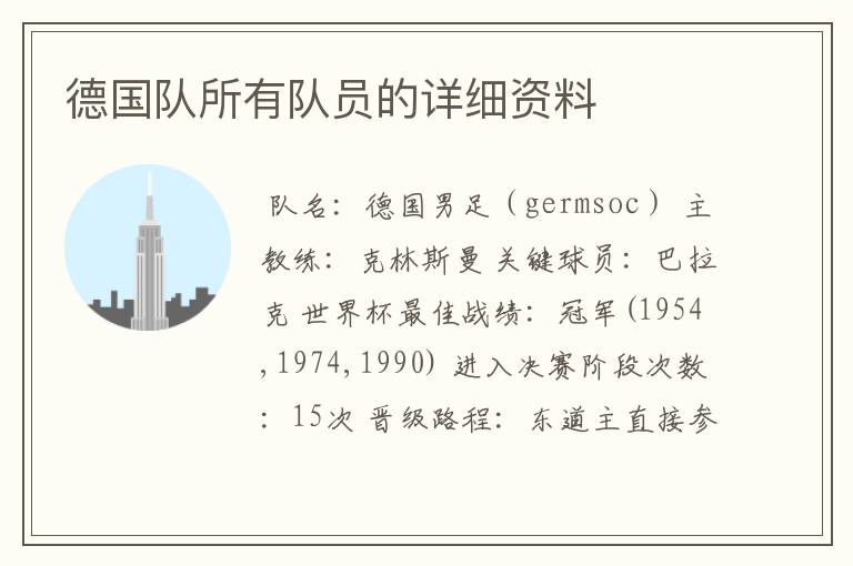 德国队所有队员的详细资料