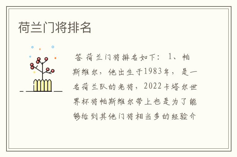 荷兰门将排名