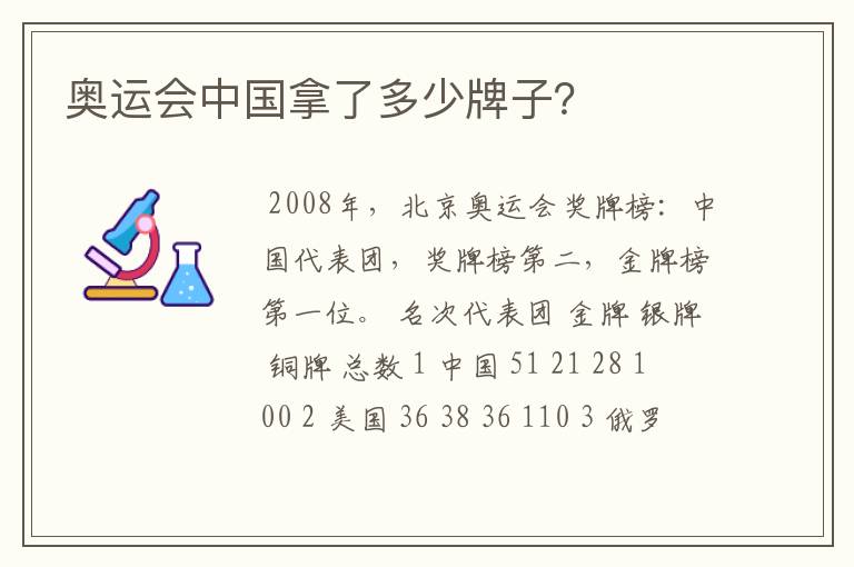 奥运会中国拿了多少牌子？