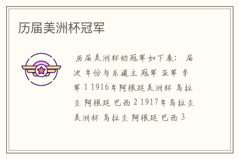 历届美洲杯冠军