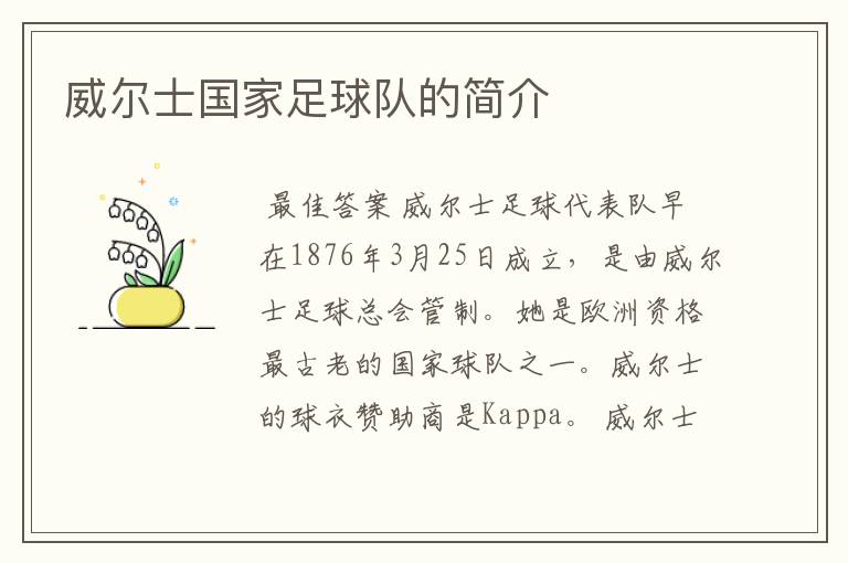 威尔士国家足球队的简介