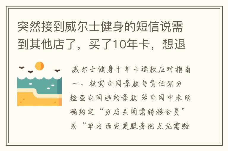 突然接到威尔士健身的短信说需到其他店了,买了10年卡,想退款怎么办?