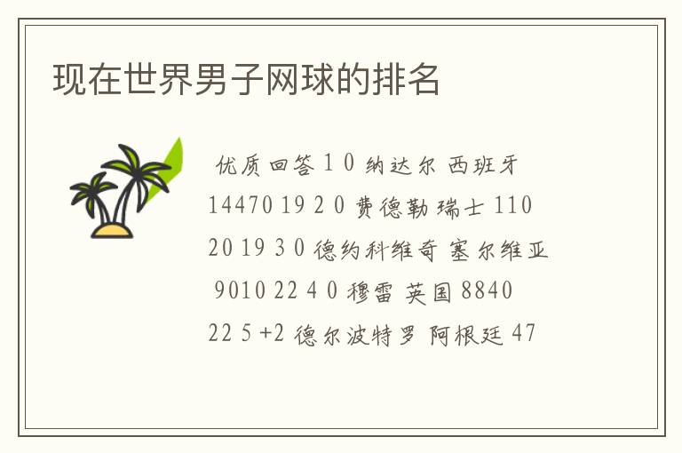 现在世界男子网球的排名