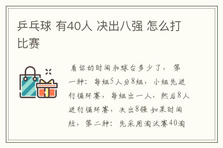 乒乓球 有40人 决出八强 怎么打比赛