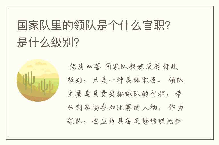 国家队里的领队是个什么官职?是什么级别?