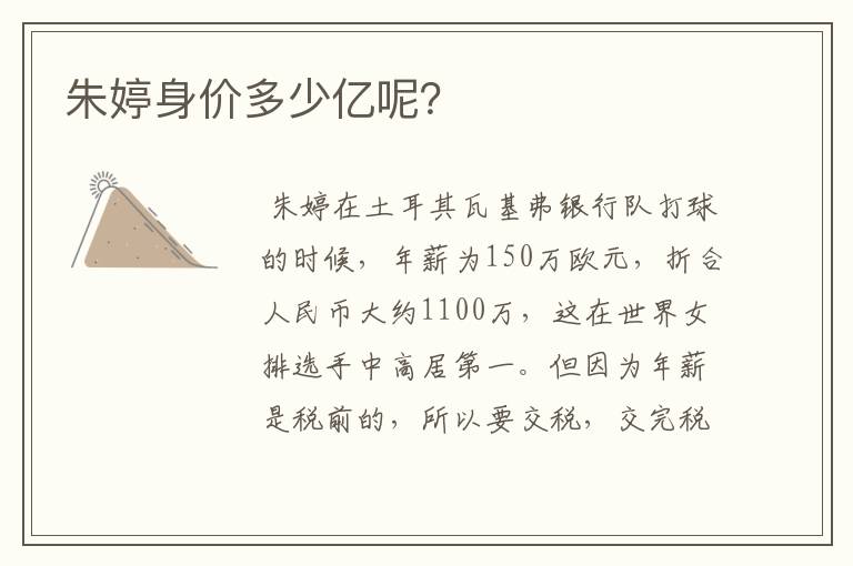朱婷身价多少亿呢?