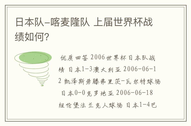 日本队-喀麦隆队 上届世界杯战绩如何?