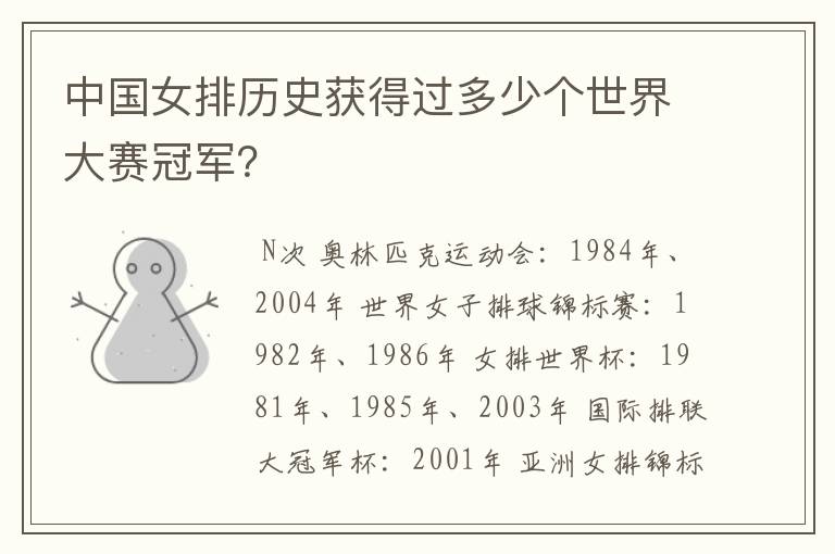 中国女排历史获得过多少个世界大赛冠军?