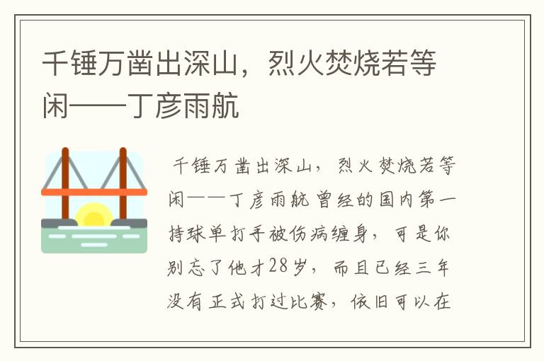 千锤万凿出深山,烈火焚烧若等闲——丁彦雨航