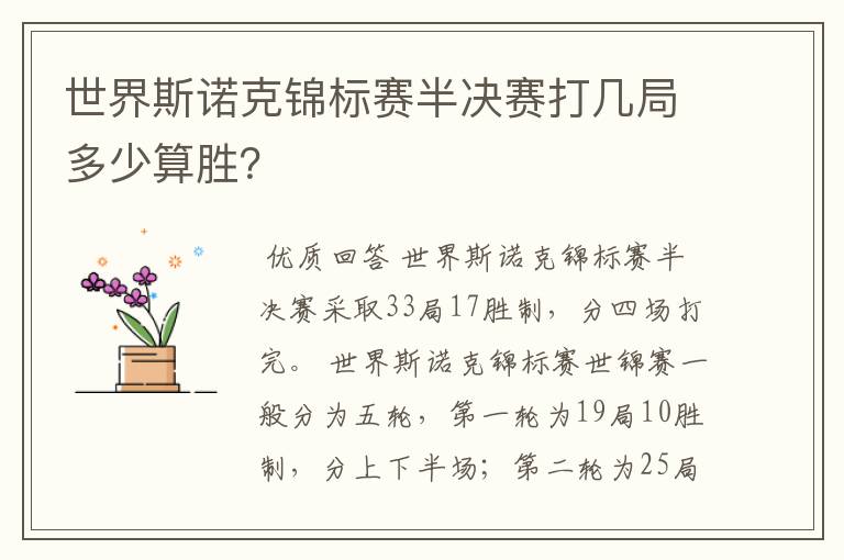 世界斯诺克锦标赛半决赛打几局多少算胜?