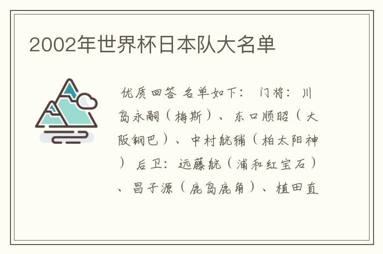 2002年世界杯日本队大名单
