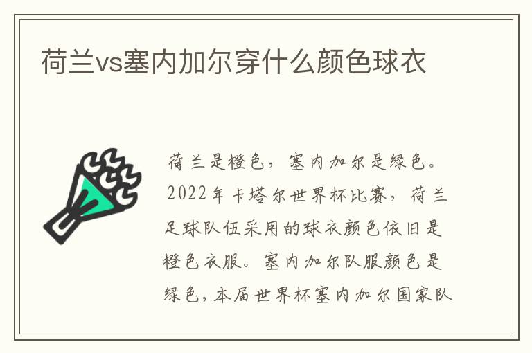 荷兰vs塞内加尔穿什么颜色球衣