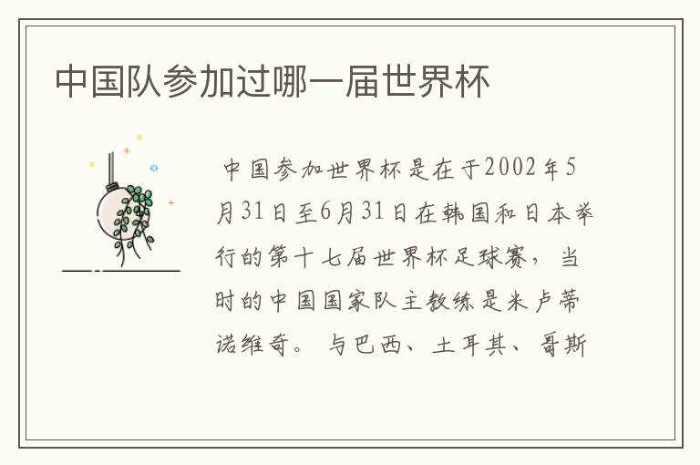 中国队参加过哪一届世界杯