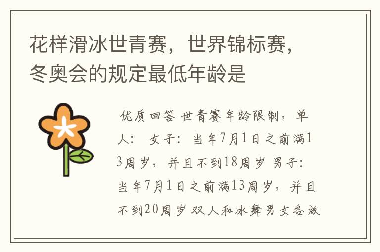 花样滑冰世青赛,世界锦标赛,冬奥会的规定最低年龄是