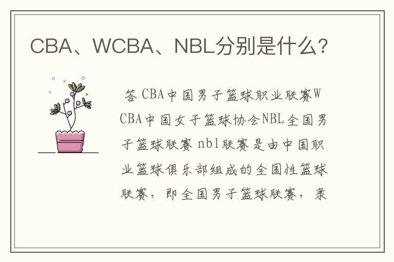 CBA、WCBA、NBL分别是什么?