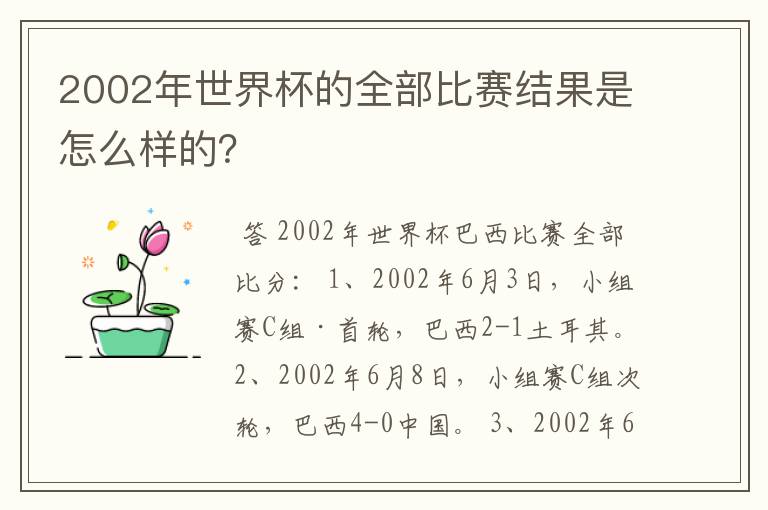 2002年世界杯的全部比赛结果是怎么样的?