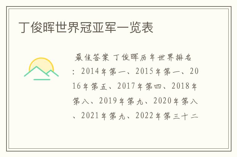 丁俊晖世界冠亚军一览表