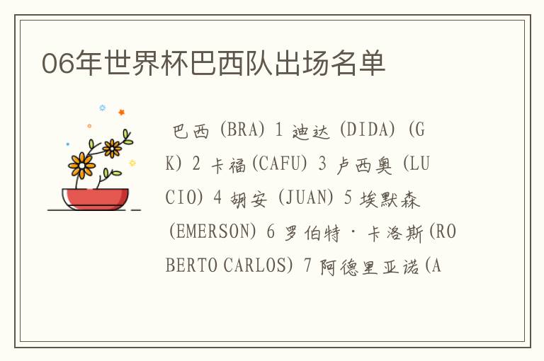 06年世界杯巴西队出场名单
