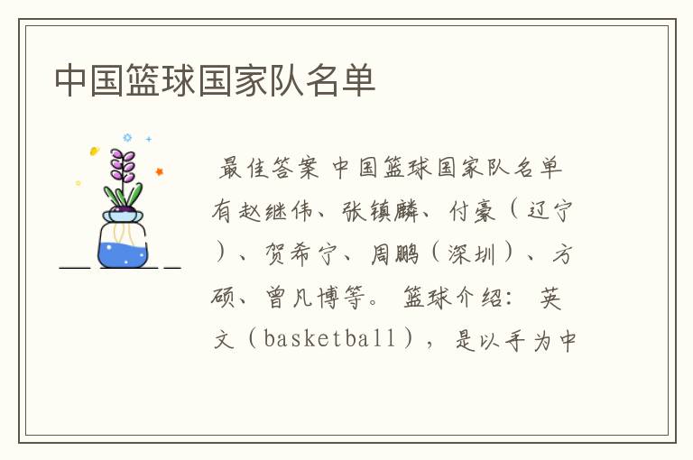 中国篮球国家队名单