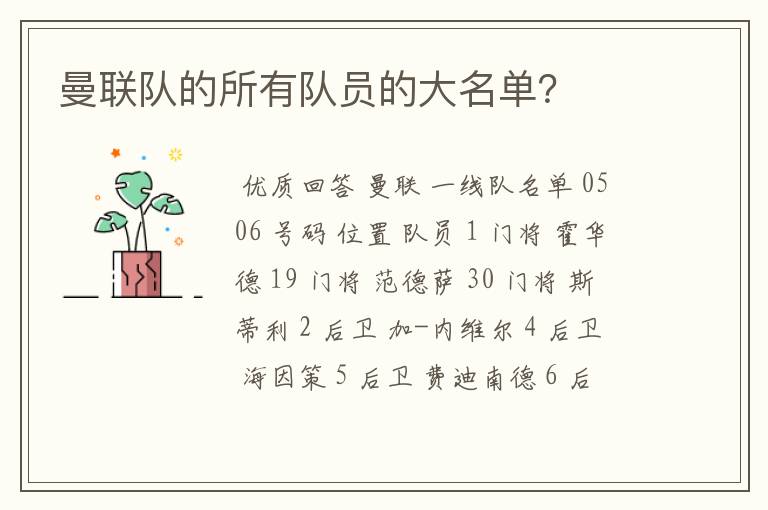 曼联队的所有队员的大名单?