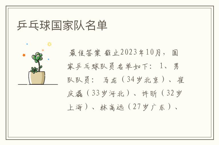 乒乓球国家队名单
