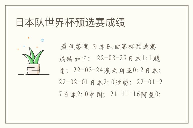 日本队世界杯预选赛成绩
