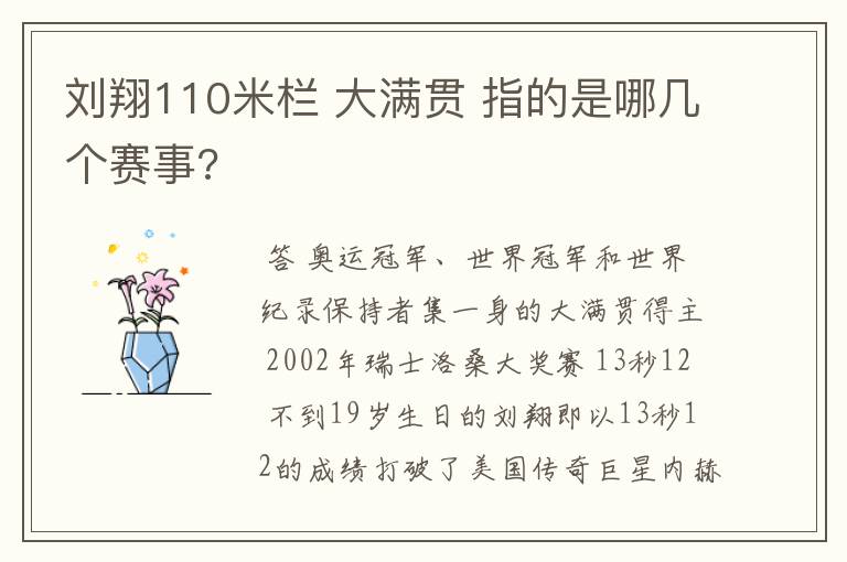 刘翔110米栏 大满贯 指的是哪几个赛事?