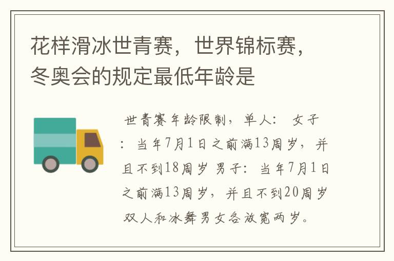 花样滑冰世青赛,世界锦标赛,冬奥会的规定最低年龄是