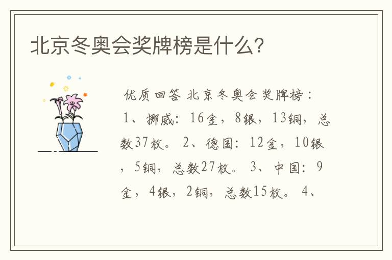 北京冬奥会奖牌榜是什么?