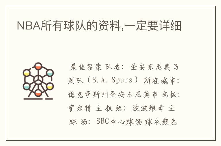 NBA所有球队的资料,一定要详细