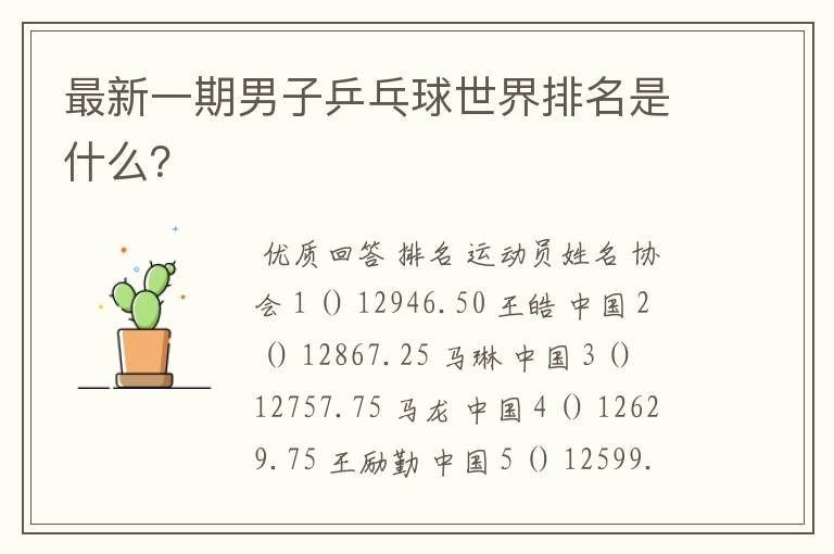 最新一期男子乒乓球世界排名是什么?
