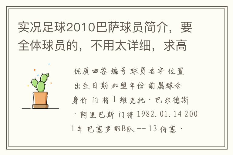 实况足球2010巴萨球员简介，要全体球员的，不用太详细，求高手解答