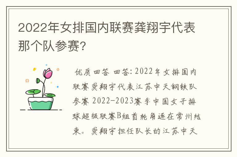2022年女排国内联赛龚翔宇代表那个队参赛?