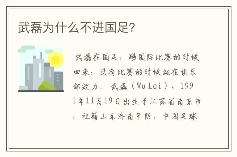 武磊为什么不进国足?