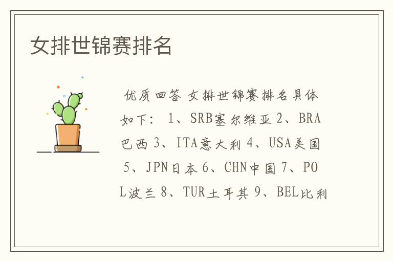 女排世锦赛排名
