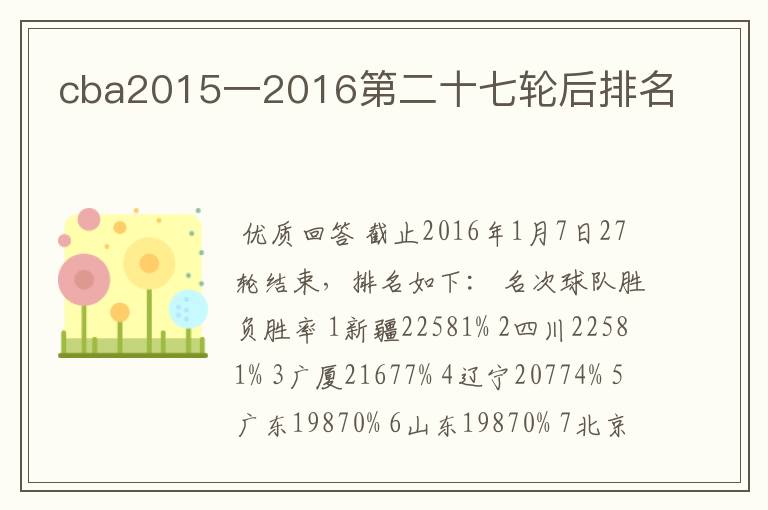 cba2015一2016第二十七轮后排名