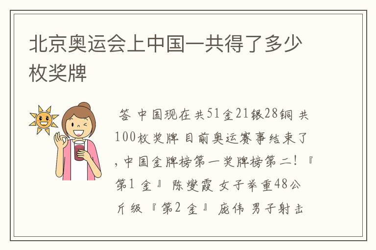 北京奥运会上中国一共得了多少枚奖牌