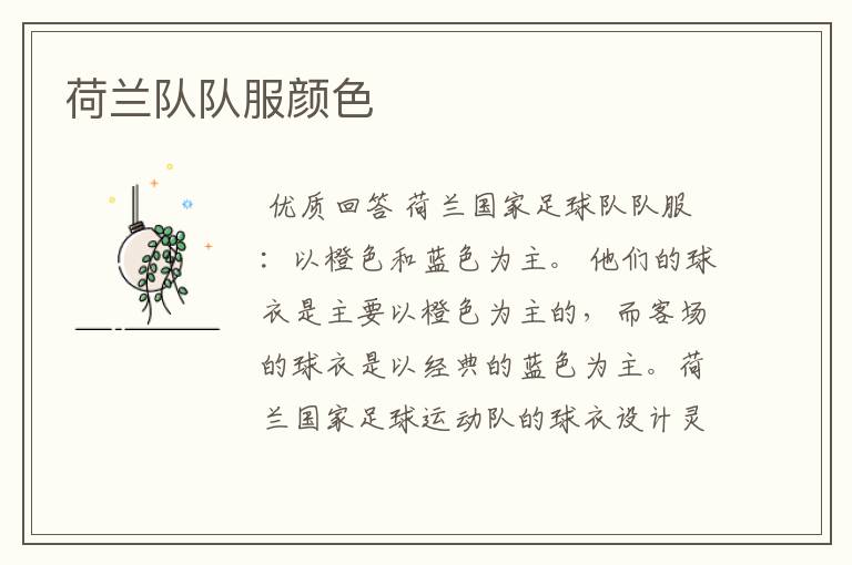 荷兰队队服颜色