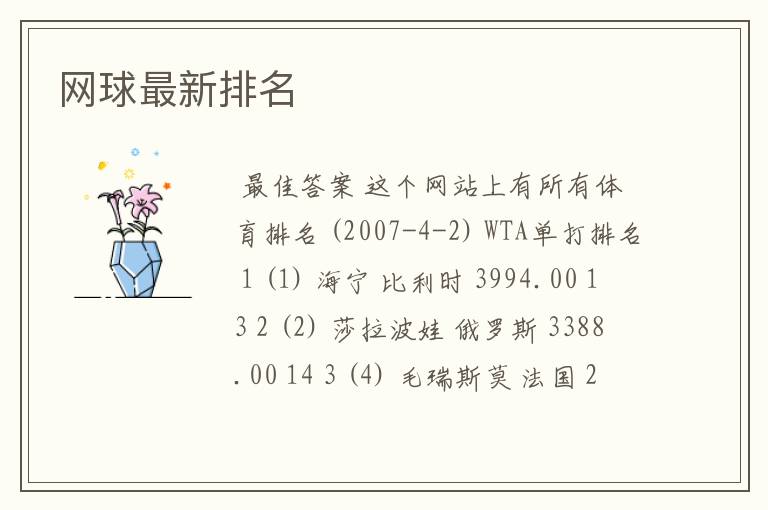 网球最新排名