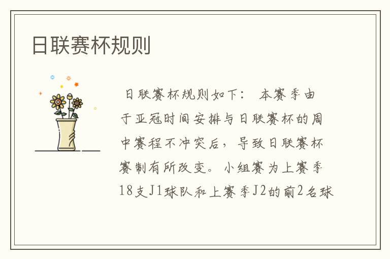 日联赛杯规则