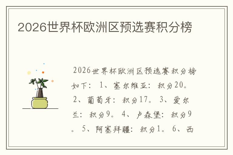 2026世界杯欧洲区预选赛积分榜
