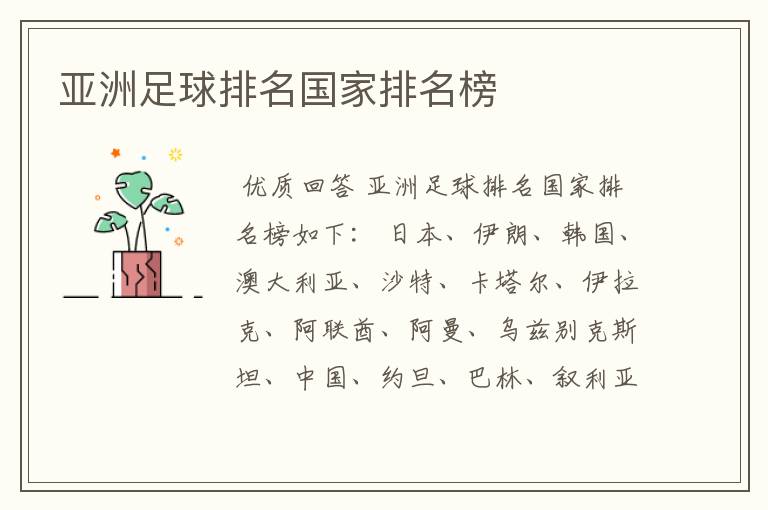 亚洲足球排名国家排名榜