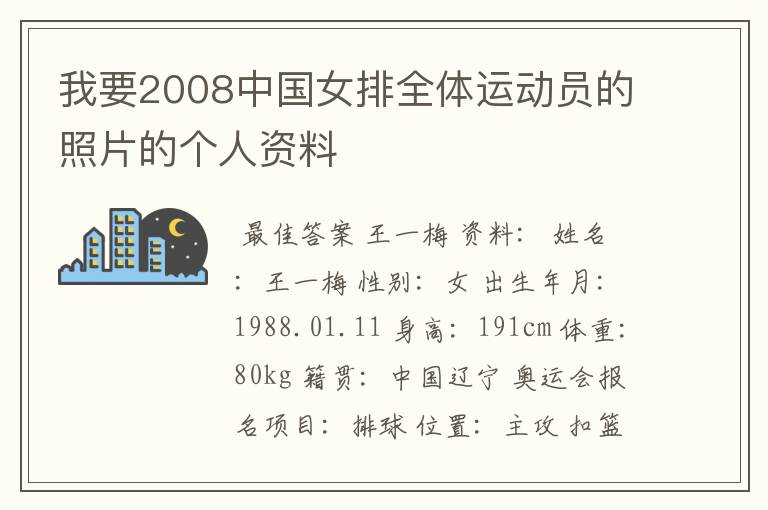 我要2008中国女排全体运动员的照片的个人资料