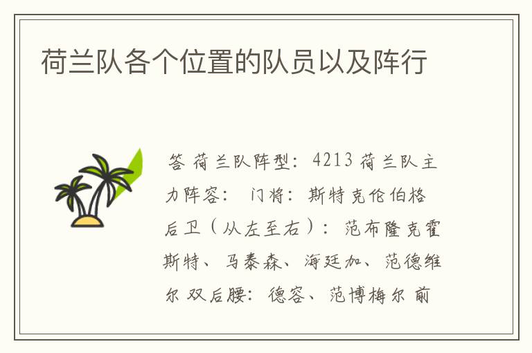 荷兰队各个位置的队员以及阵行