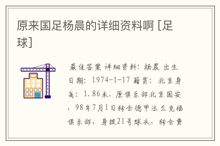 原来国足杨晨的详细资料啊 [足球]