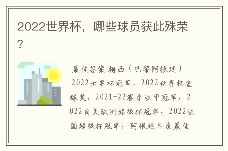 2022世界杯,哪些球员获此殊荣?